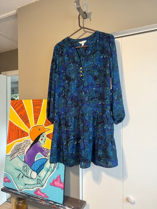 Time and Tru Dresses & Skirts - NWT Blue Paisley Tiered Mini Dress | M 8-10 | Coastal Boho Summer
